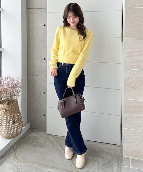 CLEAR BASIC（クリアベーシック）の「バックリボンショートフェザーニットトップス[着回し抜群 大人 カジュアル] ≪再入荷≫（ニット/セーター・レディース・ピンク/オフホワイト/ライトグレー/イエロー・F）」の10枚目の写真