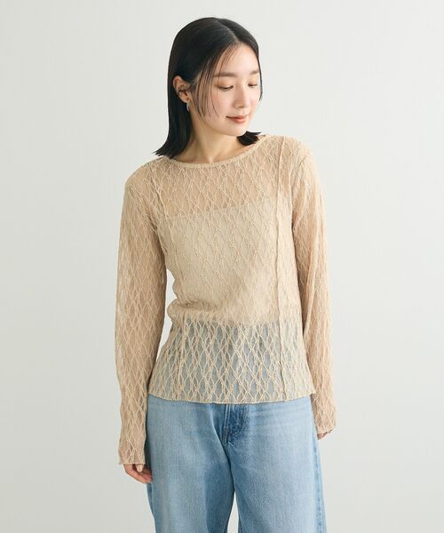 Green　Parks（グリーンパークス）の「パネルラインレースカットプルオーバー（Tシャツ/カットソー・レディース・ブラック/ライトベージュ/アイボリー/グレー・FREE）」の9枚目の写真