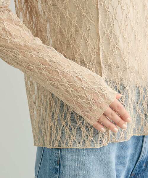 Green　Parks（グリーンパークス）の「パネルラインレースカットプルオーバー（Tシャツ/カットソー・レディース・ブラック/ライトベージュ/アイボリー/グレー・FREE）」の13枚目の写真