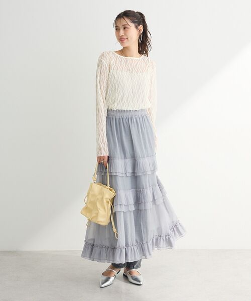 Green　Parks（グリーンパークス）の「パネルラインレースカットプルオーバー（Tシャツ/カットソー・レディース・ブラック/ライトベージュ/アイボリー/グレー・FREE）」の14枚目の写真