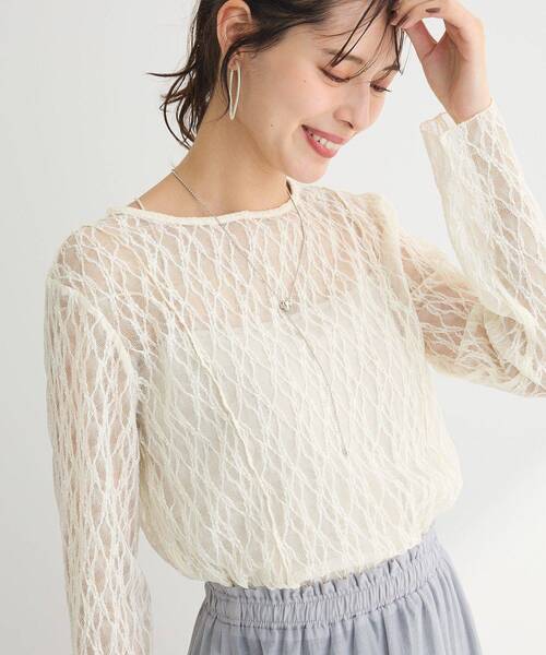 Green　Parks（グリーンパークス）の「パネルラインレースカットプルオーバー（Tシャツ/カットソー・レディース・ブラック/ライトベージュ/アイボリー/グレー・FREE）」の17枚目の写真