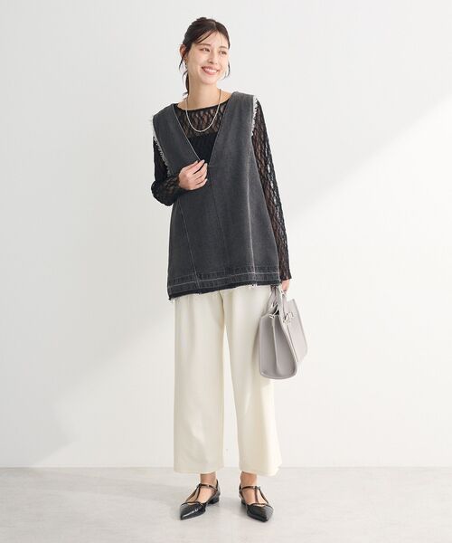 Green　Parks（グリーンパークス）の「パネルラインレースカットプルオーバー（Tシャツ/カットソー・レディース・ブラック/ライトベージュ/アイボリー/グレー・FREE）」の18枚目の写真