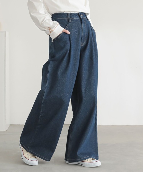 n'OrLABEL（ノアールレーベル）の「タックデニムパンツ（デニムパンツ・レディース・ブラック/ブルー/ネイビー・L～LL/S～Ｍ/3L）」の6枚目の写真