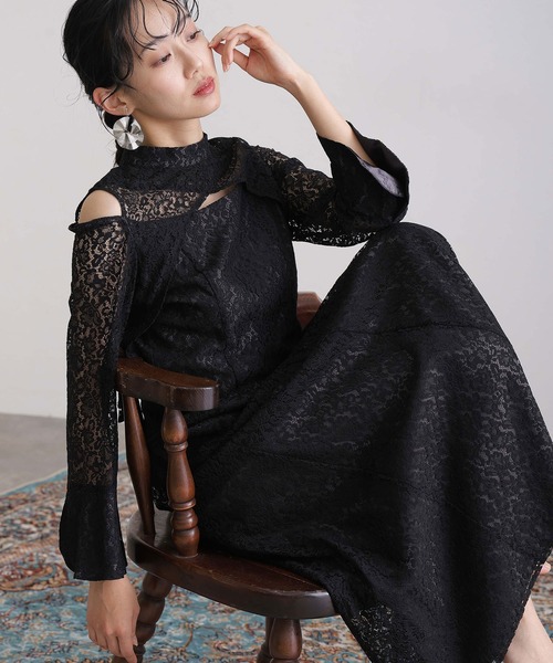 atlo(アトロ)の「クロスライン パーティー ドレス お呼ばれ ミモレ丈&袖あり 結婚式 フォーマル オケージョンドレス 同窓会 二次会 成人式 (ドレス・レディース・チャコール/モカ/ブラック・M/S)」の5枚目の写真
