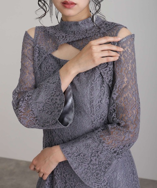 atlo(アトロ)の「クロスライン パーティー ドレス お呼ばれ ミモレ丈&袖あり 結婚式 フォーマル オケージョンドレス 同窓会 二次会 成人式 (ドレス・レディース・チャコール/モカ/ブラック・M/S)」の8枚目の写真
