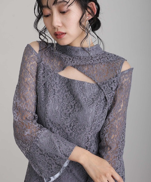 atlo(アトロ)の「クロスライン パーティー ドレス お呼ばれ ミモレ丈&袖あり 結婚式 フォーマル オケージョンドレス 同窓会 二次会 成人式 (ドレス・レディース・チャコール/モカ/ブラック・M/S)」の10枚目の写真