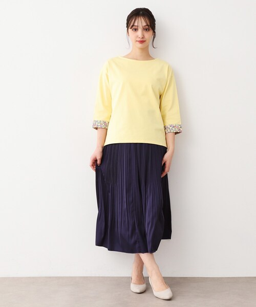 tシャツ 「洗える／コットン100％／同柄アイテムあり」アマイア ディッツィー柄袖見返しプルオーバー レディース 洗える／コットン100％／同柄アイテムあり】アマイア