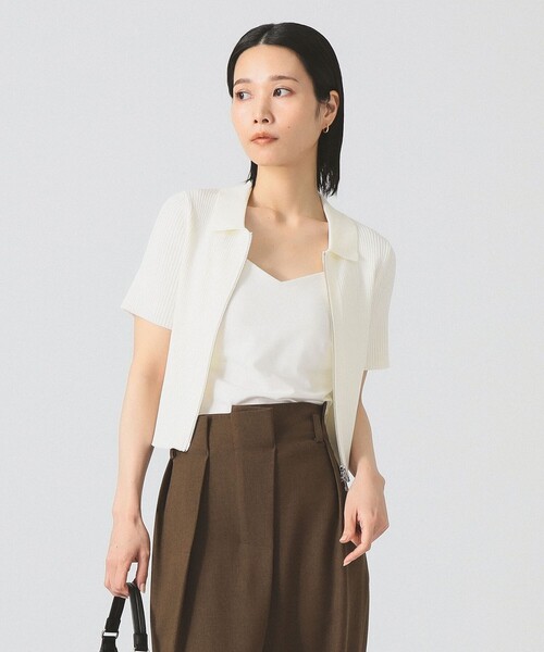 Ray BEAMS（レイビームス）の「ハーフスリーブ ジップ ポロ カーディガン（カーディガン/ボレロ・レディース・ライトブルー/ブラック/オフホワイト・ONE SIZE）」の6枚目の写真