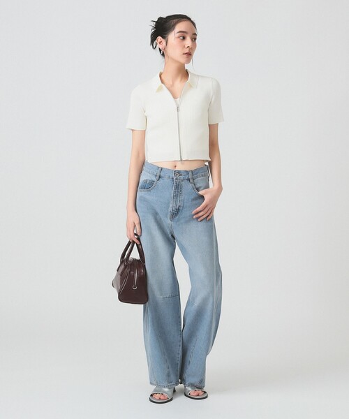 Ray BEAMS（レイビームス）の「ハーフスリーブ ジップ ポロ カーディガン（カーディガン/ボレロ・レディース・ライトブルー/ブラック/オフホワイト・ONE SIZE）」の7枚目の写真