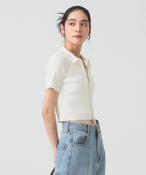 Ray BEAMS（レイビームス）の「ハーフスリーブ ジップ ポロ カーディガン（カーディガン/ボレロ・レディース・ライトブルー/ブラック/オフホワイト・ONE SIZE）」の10枚目の写真