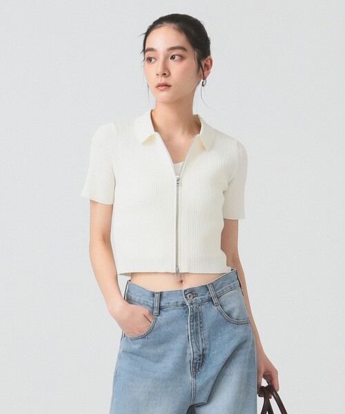 Ray BEAMS（レイビームス）の「ハーフスリーブ ジップ ポロ カーディガン（カーディガン/ボレロ・レディース・ライトブルー/ブラック/オフホワイト・ONE SIZE）」の11枚目の写真