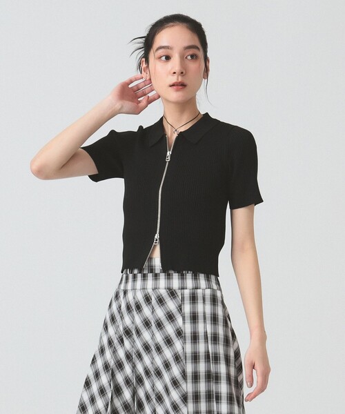 Ray BEAMS（レイビームス）の「ハーフスリーブ ジップ ポロ カーディガン（カーディガン/ボレロ・レディース・ライトブルー/ブラック/オフホワイト・ONE SIZE）」の13枚目の写真