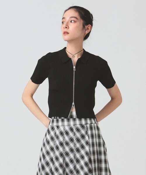 Ray BEAMS（レイビームス）の「ハーフスリーブ ジップ ポロ カーディガン（カーディガン/ボレロ・レディース・ライトブルー/ブラック/オフホワイト・ONE SIZE）」の14枚目の写真