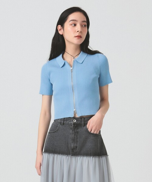 Ray BEAMS（レイビームス）の「ハーフスリーブ ジップ ポロ カーディガン（カーディガン/ボレロ・レディース・ライトブルー/ブラック/オフホワイト・ONE SIZE）」の15枚目の写真