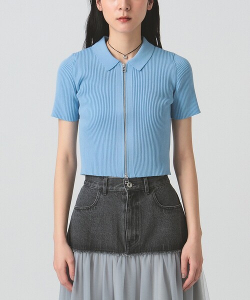 Ray BEAMS（レイビームス）の「ハーフスリーブ ジップ ポロ カーディガン（カーディガン/ボレロ・レディース・ライトブルー/ブラック/オフホワイト・ONE SIZE）」の17枚目の写真