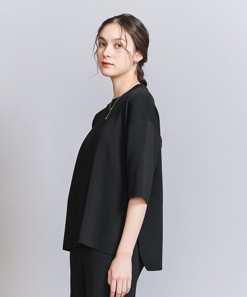 BEAUTY&YOUTH UNITED ARROWS(ビューティーアンドユースユナイテッドアローズ)の「ハーフスリーブ ニットプルオーバー -ウォッシャブル-(ニット/セーター・レディース・ダークブラウン/ベージュ/ブラック・FREE)」の4枚目の写真