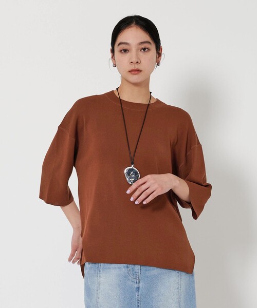 BEAUTY&YOUTH UNITED ARROWS(ビューティーアンドユースユナイテッドアローズ)の「ハーフスリーブ ニットプルオーバー -ウォッシャブル-(ニット/セーター・レディース・ダークブラウン/ベージュ/ブラック・FREE)」の10枚目の写真