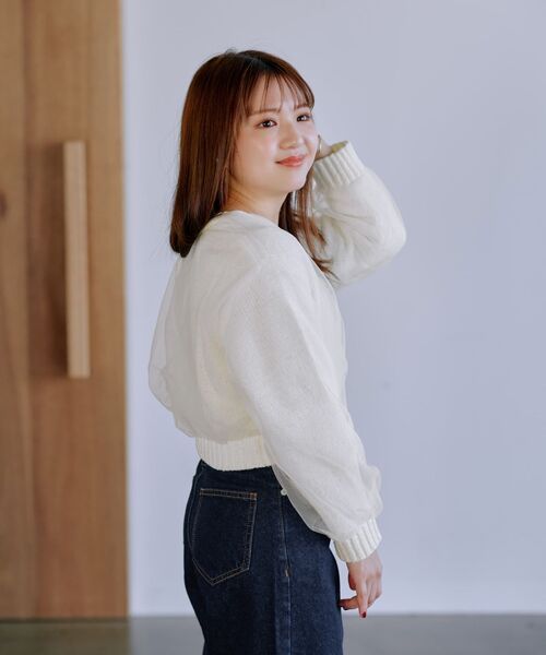 COHINA(コヒナ)の「チュールオーバーニットカーディガン 【低身長・小柄女性】(ニット/セーター・レディース・グレー/ピンク/ホワイト・ONE SIZE)」の13枚目の写真