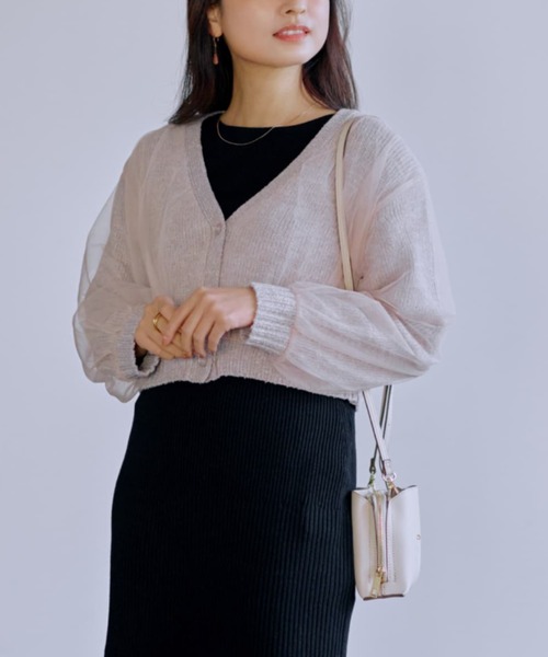 COHINA(コヒナ)の「チュールオーバーニットカーディガン 【低身長・小柄女性】(ニット/セーター・レディース・グレー/ピンク/ホワイト・ONE SIZE)」の3枚目の写真