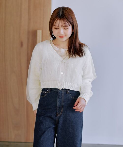 COHINA(コヒナ)の「チュールオーバーニットカーディガン 【低身長・小柄女性】(ニット/セーター・レディース・グレー/ピンク/ホワイト・ONE SIZE)」の12枚目の写真