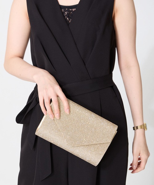 MISCH MASCH(ミッシュマッシュ)の「ラインストーンエンベロープクラッチバッグ MOB021(クラッチバッグ・レディース・ゴールド/シルバー・フリ-)」の5枚目の写真