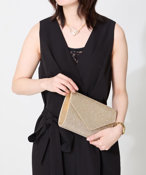 MISCH MASCH(ミッシュマッシュ)の「ラインストーンエンベロープクラッチバッグ MOB021(クラッチバッグ・レディース・ゴールド/シルバー・フリ-)」の6枚目の写真