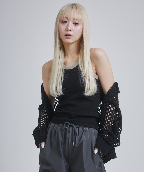 ENVYM(アンビー)の「メッシュポロニットジップカーディガン(カーディガン/ボレロ・レディース・アイボリー/ブラック/チャコールグレー・FREE)」の8枚目の写真