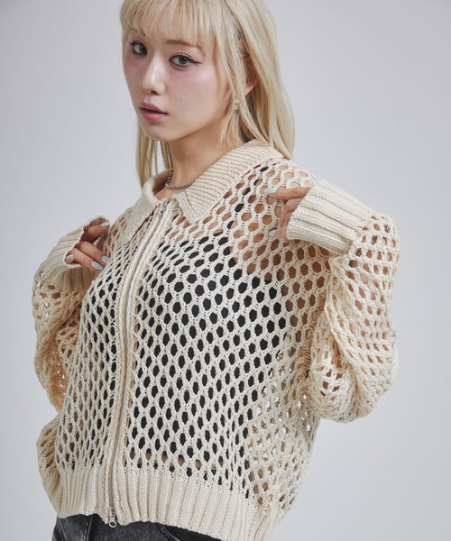 ENVYM(アンビー)の「メッシュポロニットジップカーディガン(カーディガン/ボレロ・レディース・アイボリー/ブラック/チャコールグレー・FREE)」の13枚目の写真