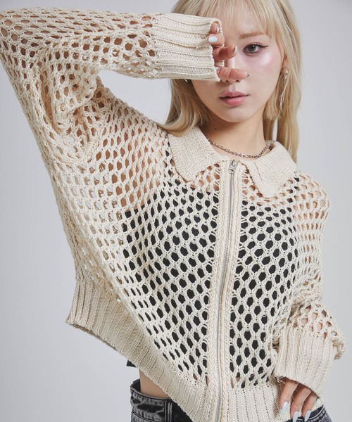 ENVYM(アンビー)の「メッシュポロニットジップカーディガン(カーディガン/ボレロ・レディース・アイボリー/ブラック/チャコールグレー・FREE)」の15枚目の写真