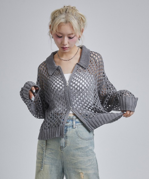 ENVYM(アンビー)の「メッシュポロニットジップカーディガン(カーディガン/ボレロ・レディース・アイボリー/ブラック/チャコールグレー・FREE)」の17枚目の写真