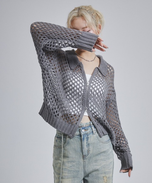 ENVYM(アンビー)の「メッシュポロニットジップカーディガン(カーディガン/ボレロ・レディース・アイボリー/ブラック/チャコールグレー・FREE)」の20枚目の写真