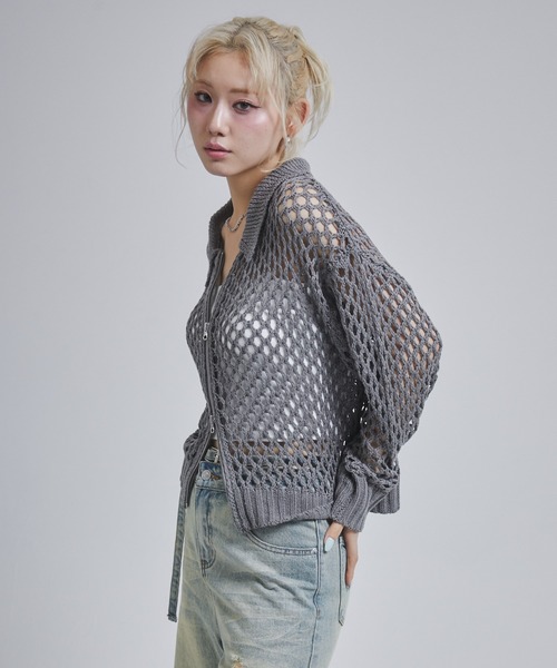 ENVYM(アンビー)の「メッシュポロニットジップカーディガン(カーディガン/ボレロ・レディース・アイボリー/ブラック/チャコールグレー・FREE)」の18枚目の写真