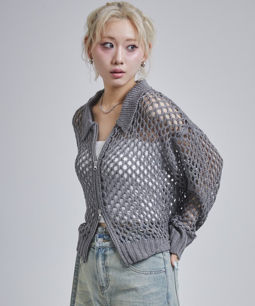 ENVYM(アンビー)の「メッシュポロニットジップカーディガン(カーディガン/ボレロ・レディース・アイボリー/ブラック/チャコールグレー・FREE)」の19枚目の写真