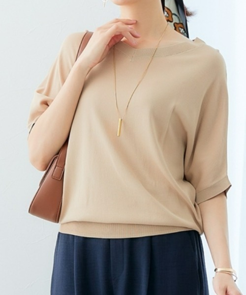 7days Life Styling(セブンデイズライフスタイリング)の「【接触冷感/UVカット】Vネックニットチュニック(ニット/セーター・レディース・ベージュ/ブラック/グリーン/ブルーグレー/杢グレー・LL/3L/S/M/L/4L/5L)」の4枚目の写真