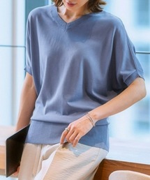 7days Life Styling | 【ひんやり接触冷感】Vネックニットチュニック（UVカット・毛玉になりにくい）<大きいサイズ有>(ニット/セーター)