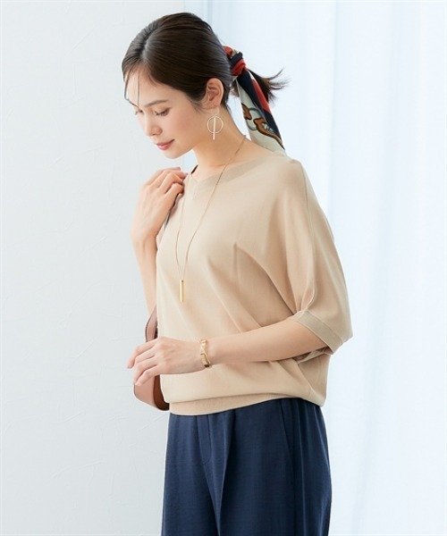 7days Life Styling(セブンデイズライフスタイリング)の「【接触冷感/UVカット】Vネックニットチュニック(ニット/セーター・レディース・ベージュ/ブラック/グリーン/ブルーグレー/杢グレー・LL/3L/S/M/L/4L/5L)」の18枚目の写真