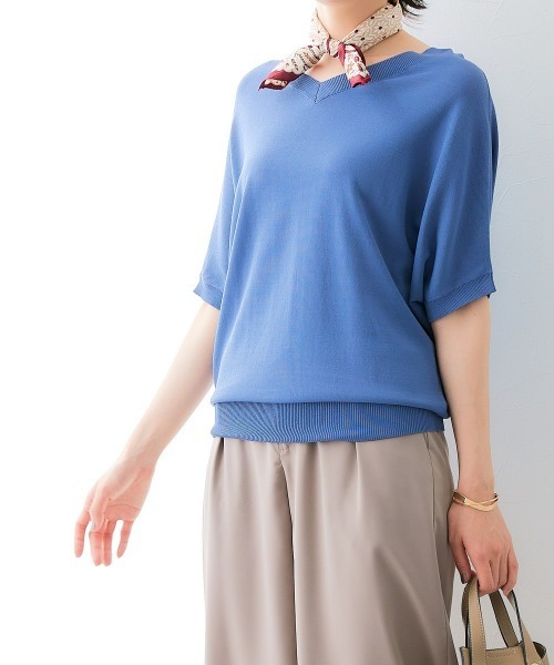 7days Life Styling(セブンデイズライフスタイリング)の「【接触冷感/UVカット】Vネックニットチュニック(ニット/セーター・レディース・ベージュ/ブラック/グリーン/ブルーグレー/杢グレー・LL/3L/S/M/L/4L/5L)」の10枚目の写真