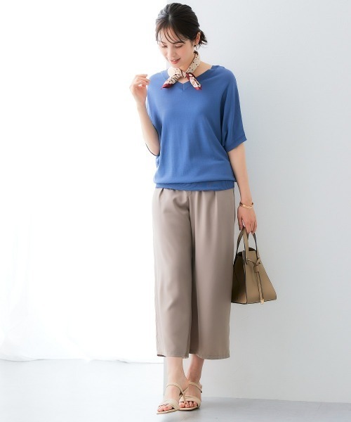 7days Life Styling(セブンデイズライフスタイリング)の「【接触冷感/UVカット】Vネックニットチュニック(ニット/セーター・レディース・ベージュ/ブラック/グリーン/ブルーグレー/杢グレー・LL/3L/S/M/L/4L/5L)」の12枚目の写真