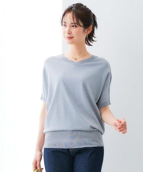 7days Life Styling(セブンデイズライフスタイリング)の「【接触冷感/UVカット】Vネックニットチュニック(ニット/セーター・レディース・ベージュ/ブラック/グリーン/ブルーグレー/杢グレー・LL/3L/S/M/L/4L/5L)」の15枚目の写真