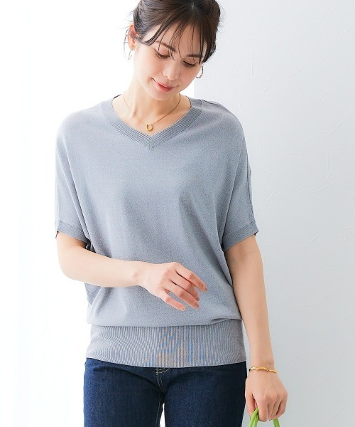 7days Life Styling(セブンデイズライフスタイリング)の「【接触冷感/UVカット】Vネックニットチュニック(ニット/セーター・レディース・ベージュ/ブラック/グリーン/ブルーグレー/杢グレー・LL/3L/S/M/L/4L/5L)」の14枚目の写真