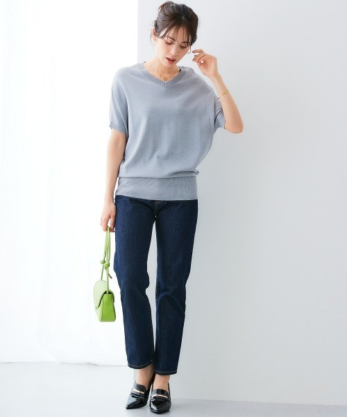 7days Life Styling(セブンデイズライフスタイリング)の「【接触冷感/UVカット】Vネックニットチュニック(ニット/セーター・レディース・ベージュ/ブラック/グリーン/ブルーグレー/杢グレー・LL/3L/S/M/L/4L/5L)」の17枚目の写真