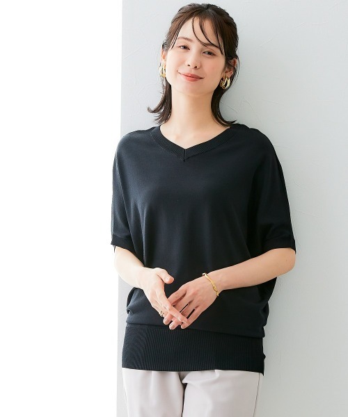 7days Life Styling(セブンデイズライフスタイリング)の「【接触冷感/UVカット】Vネックニットチュニック(ニット/セーター・レディース・ベージュ/ブラック/グリーン/ブルーグレー/杢グレー・LL/3L/S/M/L/4L/5L)」の7枚目の写真
