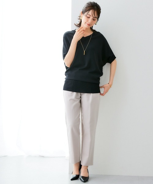 7days Life Styling(セブンデイズライフスタイリング)の「【接触冷感/UVカット】Vネックニットチュニック(ニット/セーター・レディース・ベージュ/ブラック/グリーン/ブルーグレー/杢グレー・LL/3L/S/M/L/4L/5L)」の8枚目の写真