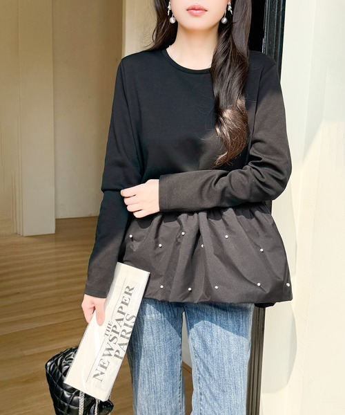 by LEGNA(バイレグナ)の「パール付き ペプラムトップス(Tシャツ/カットソー・レディース・ホワイト/ブラック/ネイビー・FREE)」の14枚目の写真