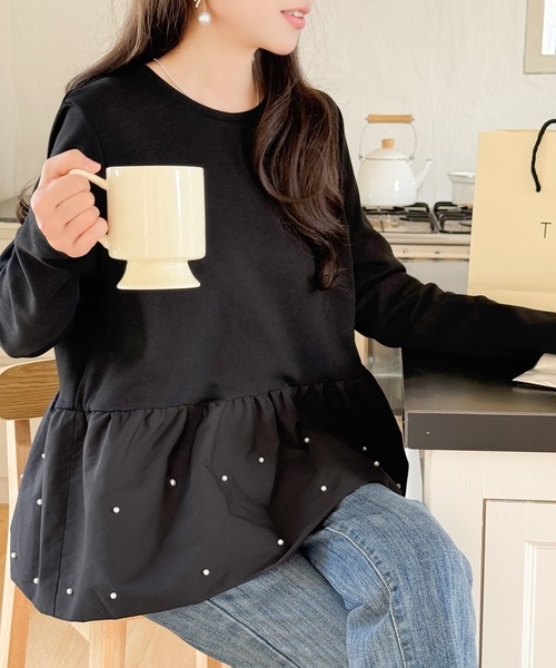 by LEGNA(バイレグナ)の「パール付き ペプラムトップス(Tシャツ/カットソー・レディース・ホワイト/ブラック/ネイビー・FREE)」の12枚目の写真