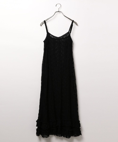 Heather 黒 ワンピース Heather（ヘザー）の「レザーライクサテンキャミワンピース