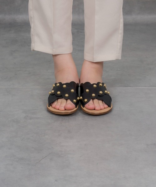 ベルトが可愛い✅ファビオルスコーニ　クロスベルトサンダル　ブラック　37 24 FABIO RUSCONI(ファビオルスコーニ) cross belt footbed sandals