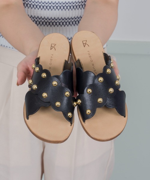 ベルトが可愛い✅ファビオルスコーニ　クロスベルトサンダル　ブラック　37 24 FABIO RUSCONI(ファビオルスコーニ) cross belt footbed sandals