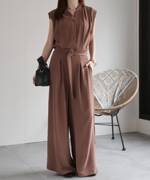 セール】麻混タックオールインワン（つなぎ/オールインワン