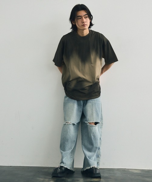 Shoowtime(ショウタイム)の「Distressed big silhouette overdyed short sleeve T-shirt / ダメージ加工ビッグシルエットオーバーダイ半袖Tシャツ(Tシャツ/カットソー・メンズ・ブラウン系/グレー系/カーキ系/ベージュ系・X-LARGE/MEDIUM/LARGE)」の14枚目の写真